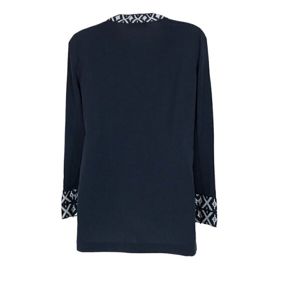 TORY Burch Navy Blue And White Boho Style Top Size 0 - Picture 5 of 7